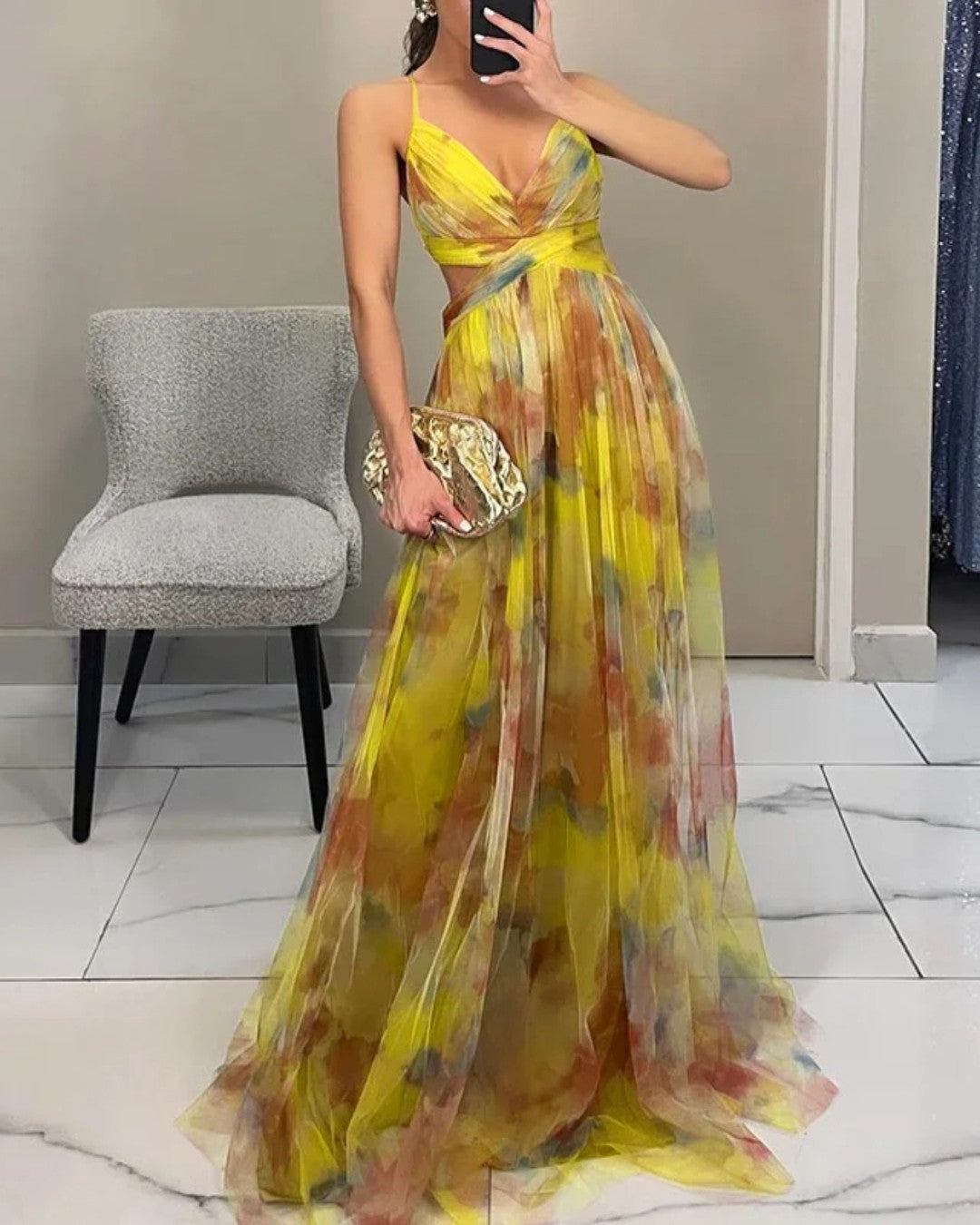 Vestido maxi floral Samar en color amarillo