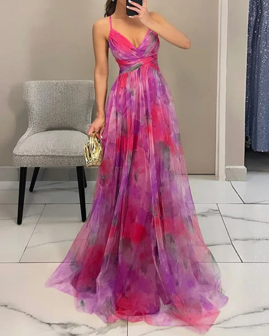 Vestido maxi floral Samar en color rosa