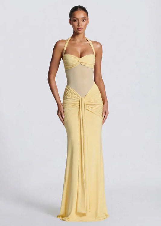 Vestido Largo Halter Rosa de la Estrella
