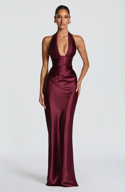 Vestido de Satén Halter Celeste de la Marea
