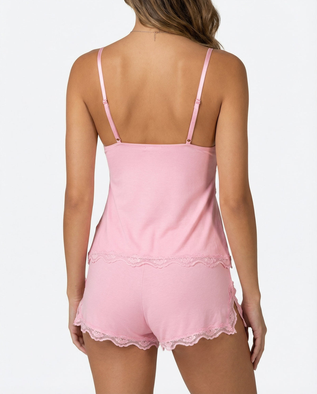 Pijama de Encaje con Lazo y Escote en V
