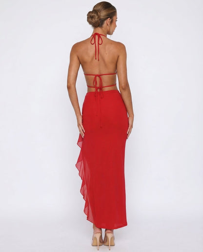 Vestido Largo de Punto con Espalda Abierta Celeste de Primavera