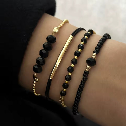 Set 4 unidades pulseras de piedra de cristal negro