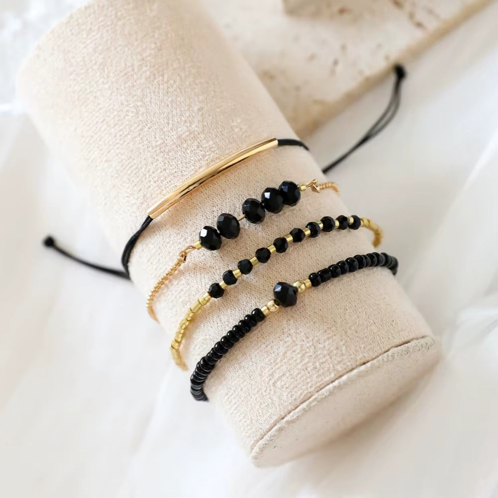 Set 4 unidades pulseras de piedra de cristal negro