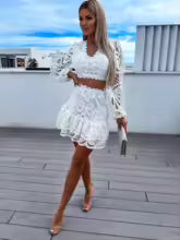 CONJUNTO ENCAJE BLANCO NEGRO