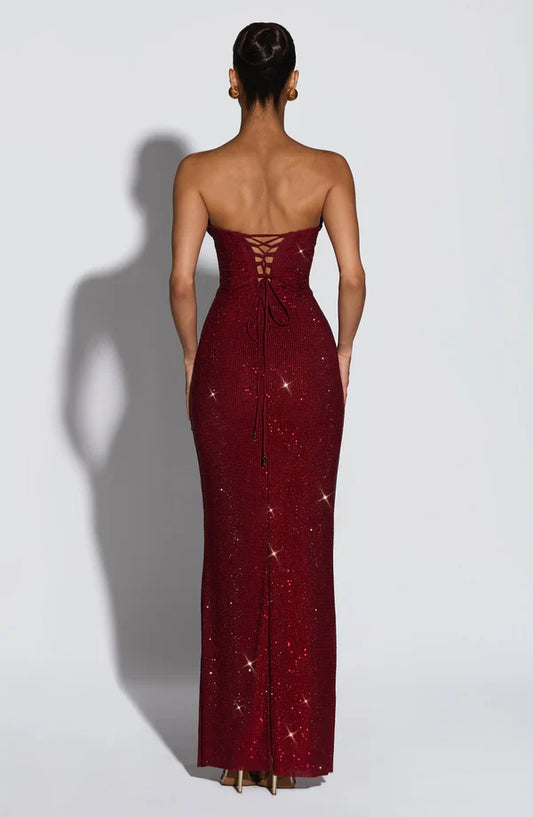 Vestido de Encaje sin Tirantes Cristal de la Marea