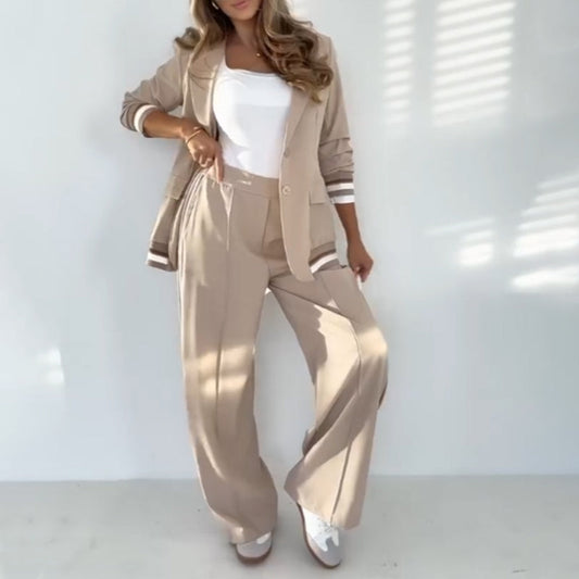 Conjunto Blazer y Pantalón Ancho Beige